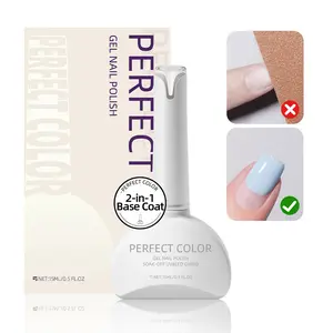 PERFECT COLOR 2-in-1 Super Sticky Base Coat for Gel Nail Polish, No-Buffing No-Filing Gel Foundation, Long Lasting Strong Adhesion Glue Gel for Reducing Nail Damage, Quick Manicure Prep, Need UV/LED Lamp
