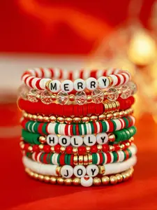 Christmas Themed Beaded Bracelet, Fashionable Letter Decor Beaded Bracelet for Women & Girls, Casual Trendy Accessories for Party and Daily Life, Exquisite Bracelet
