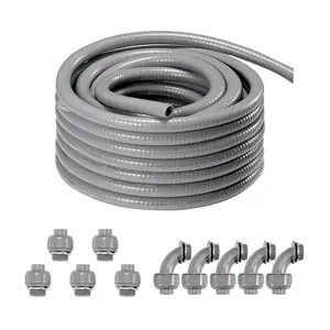 VEVOR 1/2-Inch (100FT) Flexible Electrical Conduit, PVC Liquid-Tight Conduit Non-Metallic with 5 Straight and 5 90-Degree Fittings, for Air Conditioning Motor Controller Pump, IP65