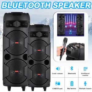 Dazone Portable Bluetooth Boombox Karaoke Speaker, Double 8“/6" Subwoofer, Loud Sound/ Colorful LED Lights/Microphone/Remote Control
