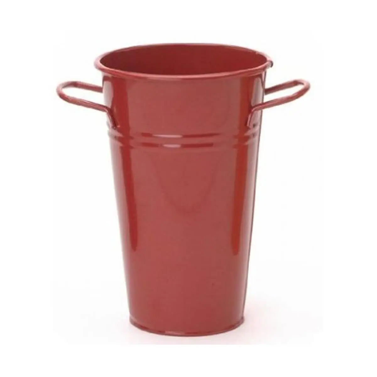212 MAIN Baked-On Enamel Paint Metal Patio Planter-Vase, 6.5 in. Dia x 9.5 in. Red Rustproof Galvanized Steel Pot for Plants, Home & Garden Plant Decor Ornaments