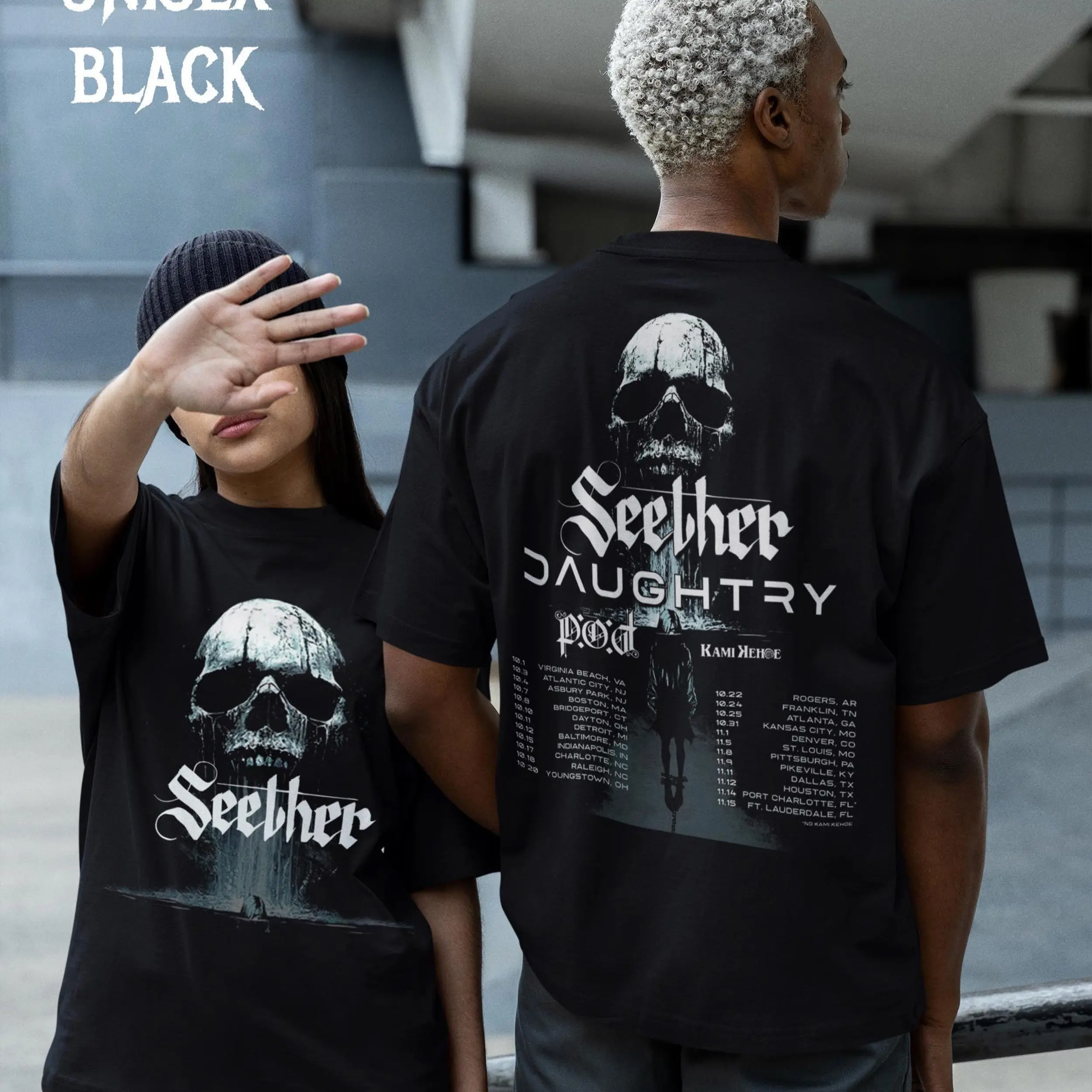 Seether Daughtry 2025 Tour Graphic Tee, Concert Skull 2-Sided Unisex T-Shirt, Perfect for Music Fans