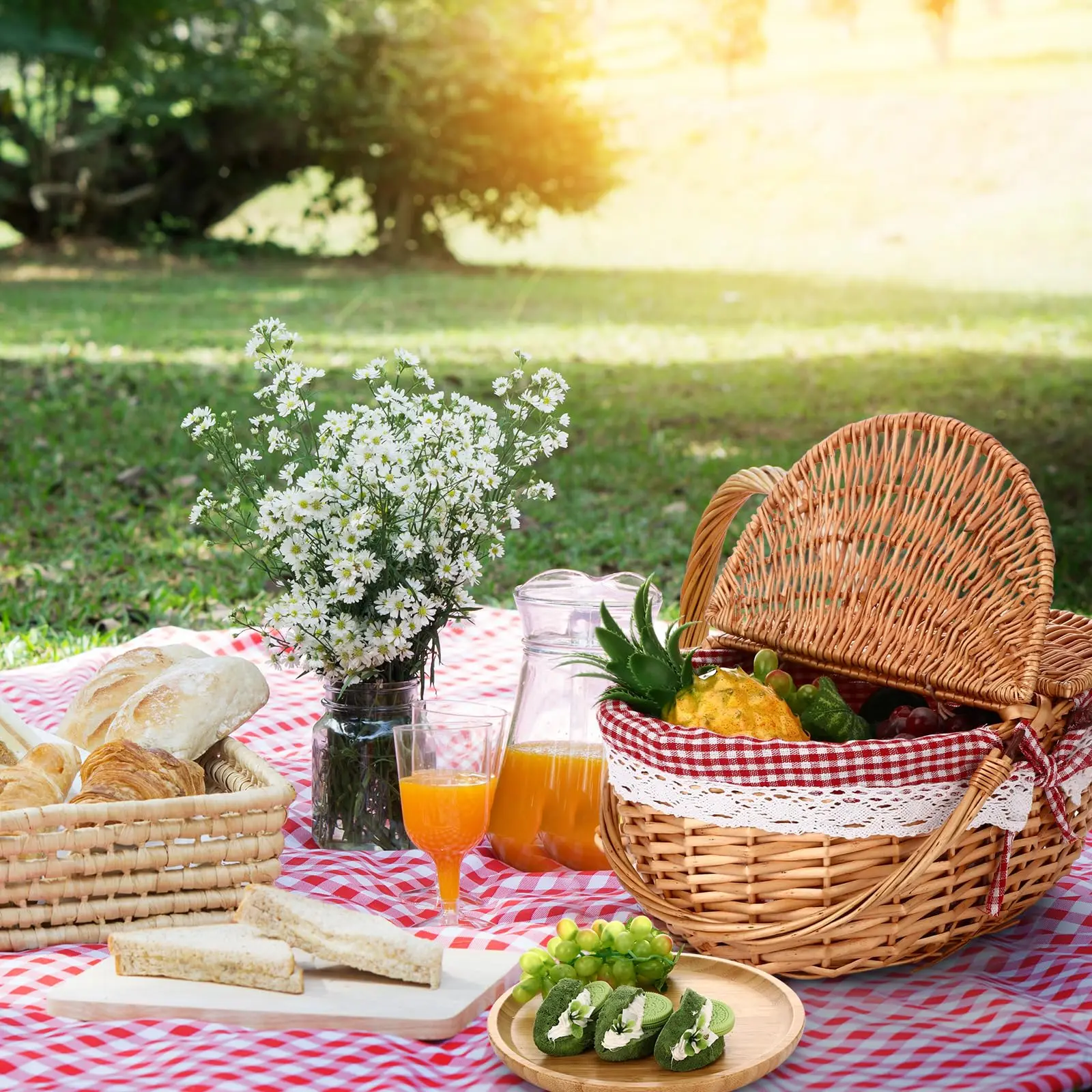 Woven Basket Handbag, Small Storage Basket, Gift Basket, Outdoor Storage Basket, Carry Basket, Multi-Functional and Durable Design, Handheld Picnic Basket, Picnic Essentials