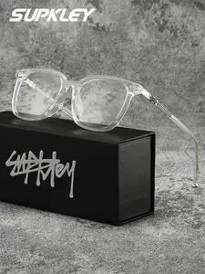 SUPKLEY Casual Comfort Full Frame Men's Glasses, Lightweight Glasses, Square Large PC Material, Fashion Decoration, Blue Light Blocking Clear Lens
