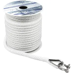 Solid Braid MFP Anchor Line Braided Anchor Rope/Line 3/8 Inch 100FT with Stainless Steel Thimble & Shackle (3/8" x 100', White)