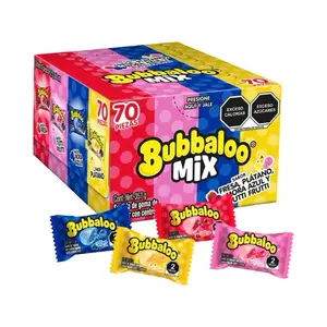 Bubbaloo Mix 4-Flavor (70 Pieces) Liquid-Filled Center Bubble Gum, Mexican Candy, Dulces Mexicanos, Flavors Fresa, Mora Azul, Banana, and Tutti Frutti