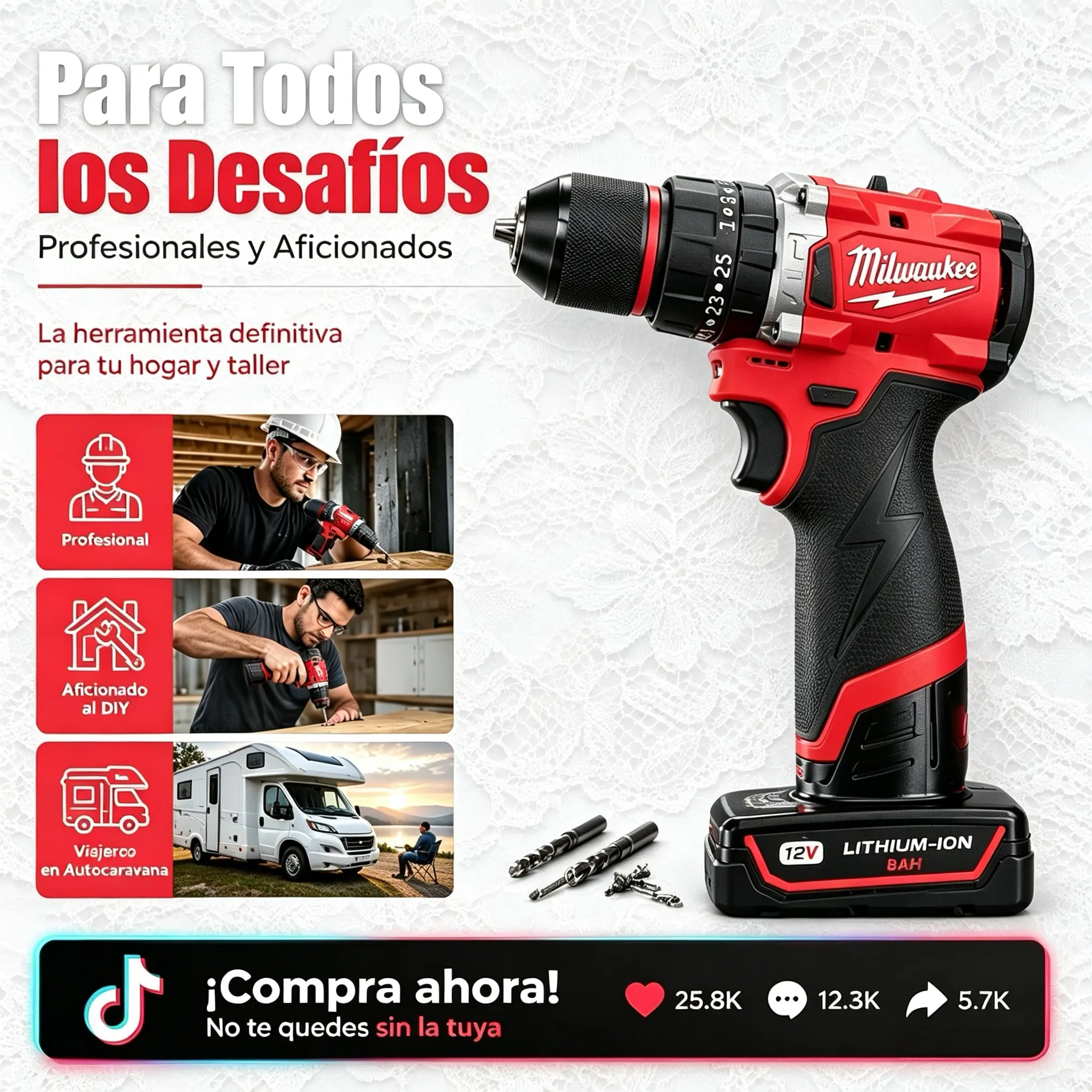 Milwaukee Small Electric Drill 150N.m brushless Cordless Impact Drill of For 18V Battery PowerDecoration Team Uses Tool
