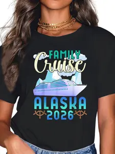 100% Cotton Unisex Alaska Family Cruise Trip 2026 Spring Summer Vacation Match T-Shirt Graphic Printed Casual Round Neck T shirt