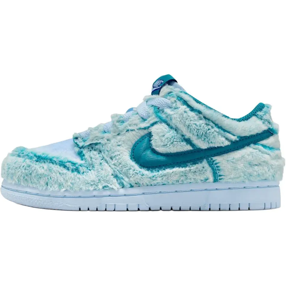 Nike Dunk Low 'Abominable Snowman' Youth-Women's Closed Trainer, White Leather Sneaker with Red-Blue Accents, Cushioned Sole, Durable Outsole, Casual Sports Footwear Shoe, Girl, Sports Shoes, Athletic, Icy Design, Sporty Chic