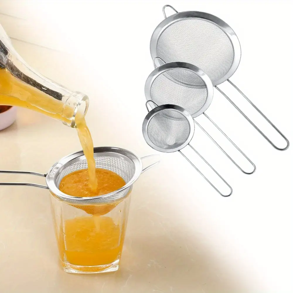 3PCS Stainless Steel Fine Mesh Conical Sieve/Colander, Multi-Purpose for Cooking, Baking, Loose Leaf Tea, Bar Strainer Cocktails, 3/4/5.5 Inch