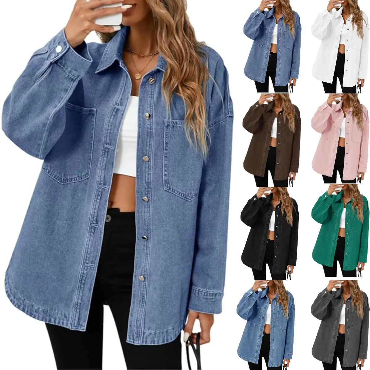 Imily Bela Womens Oversized Denim Shirt Jacket Button Down Long Sleeve Fall Casual Jean Shackets