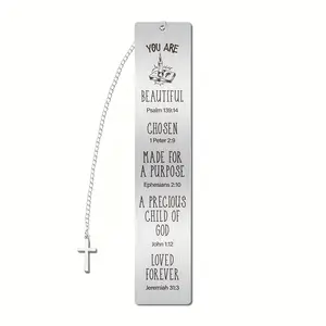Stainless Steel Bookmark with Cross & Chain Design, Engraved Biblical Quotes, Inspiration, Religious Gift for Book Lovers, Perfect for Holidays & Ceremonies