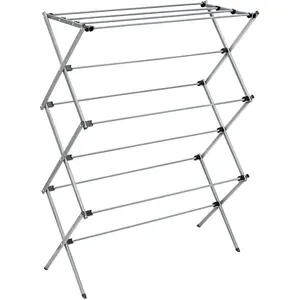 Collapsible Laundry Drying Rack, Sturdy Steel, Foldable & Portable Clothes Drying Rack, Space-Saving Design, Indoor & Outdoor Drying, Ideal for Laundry Room 50lb Capacity, Silver
