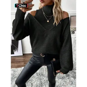 Cold shoulder  2 in 1 pullover sweater