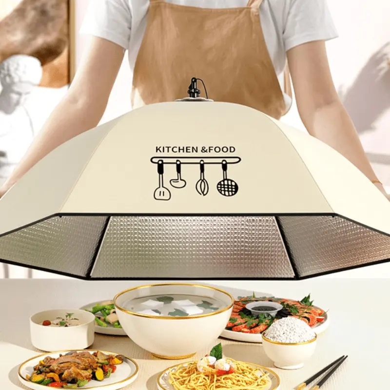 Collapsible Insulated Food Cover - Suction Cup Sealed Dustproof Food Tent, Heat Retain for Leftovers, Ideal for Home and Kitchen Use, Home Dining Table Holiday Party Camping, Kitchen Utensils