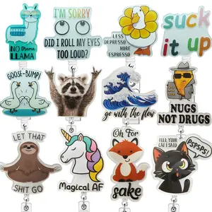 Cartoon Design Retractable Badge Holder, 1 Count Acrylic Name Badge Holder, Identification Badges Supplies for Nurses, Volunteers, Office Workers, Nurse Badge Reel, Medical Badge Reel