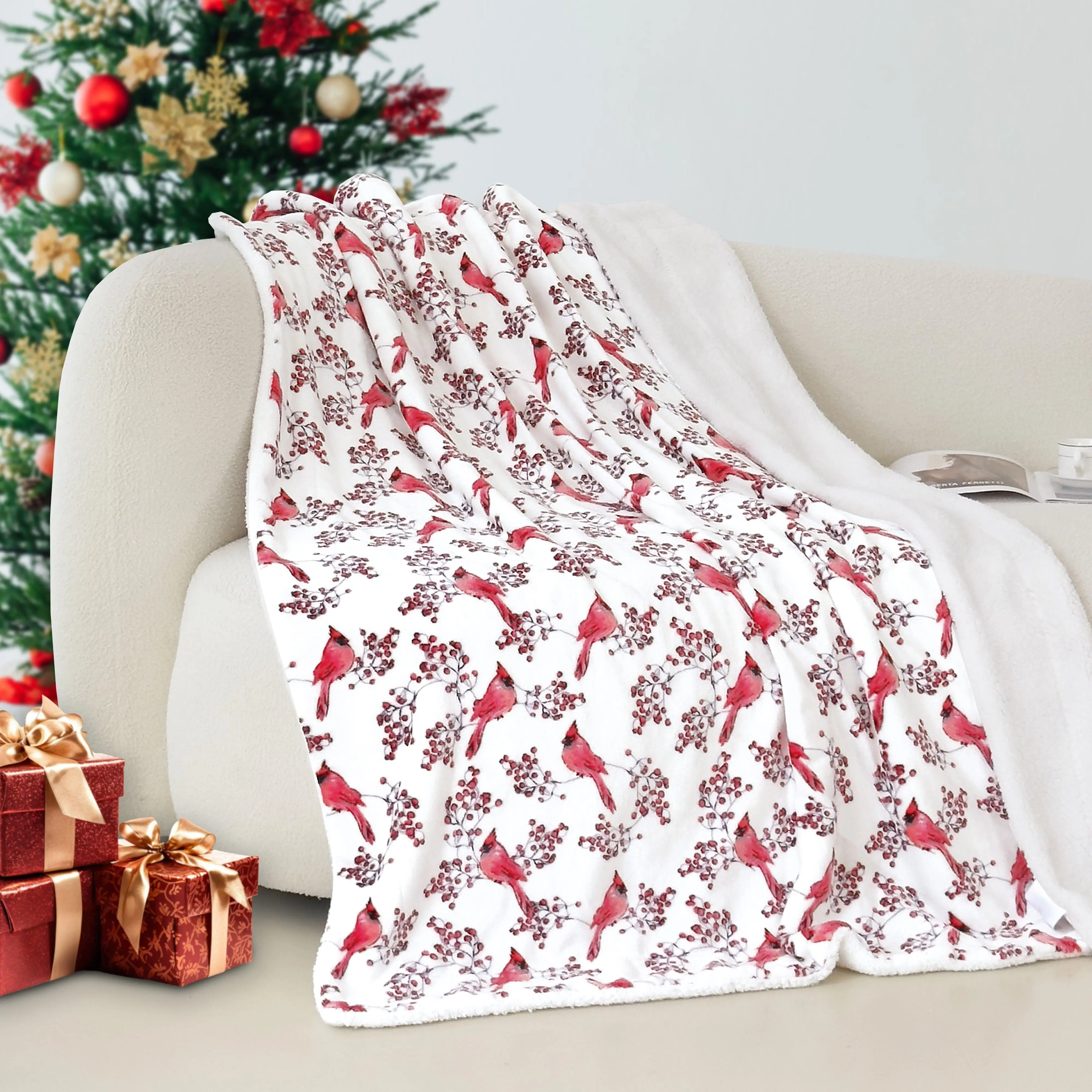 Elegant Comfort Reversible Christmas Flannel Fleece Throw Blanket – Festive Holiday Pattern, 50in x 60in