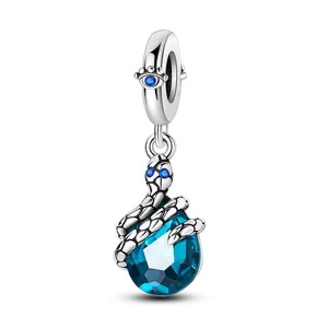 MULA 925 Sterling Silver mysterious snake-shaped sapphire pendant | Pandora bracelet compatible | Luminous magic pendant | Personalized retro gothic style beads | Women's gift