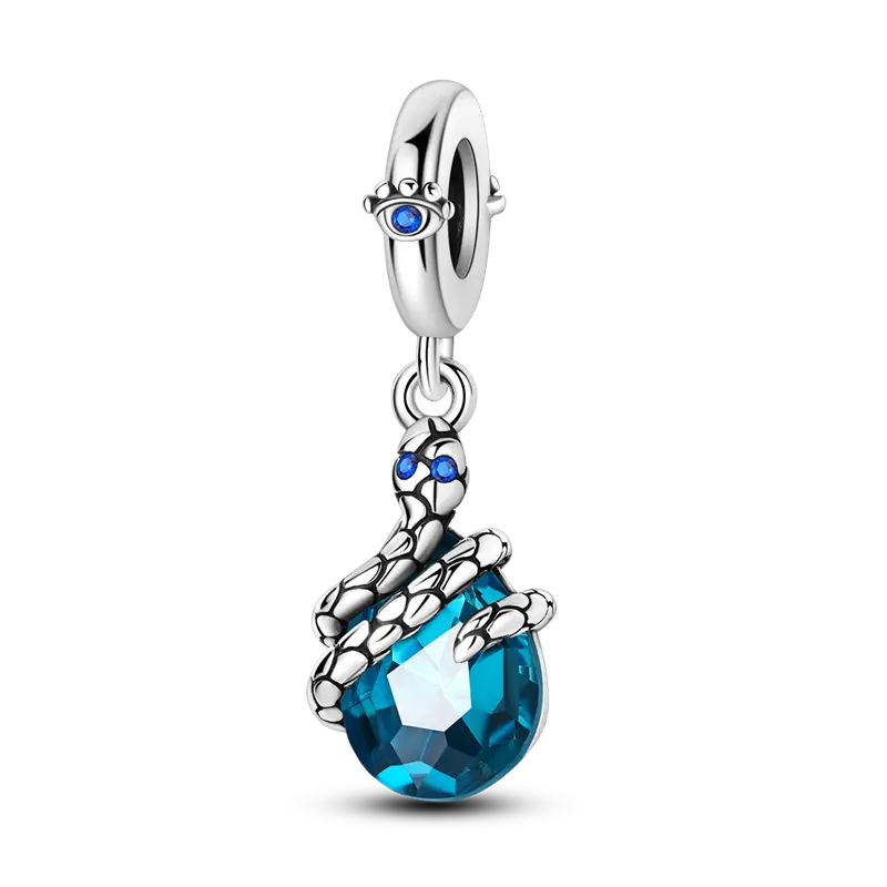 MULA Luminous Snake Charm, Gothic Silver-Plated Animal Collectible with Sapphire, Fits Pandora Bracelets for Personalized Jewelry, Animals, Collectibles, Valentines Day