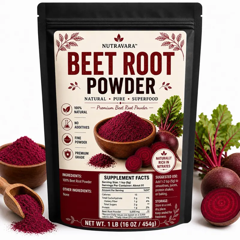 Nutravara Beet Root Powder 1 LB 16 OZ 454g Natural Pure Superfood Premium Grade Fine Powder No Additives