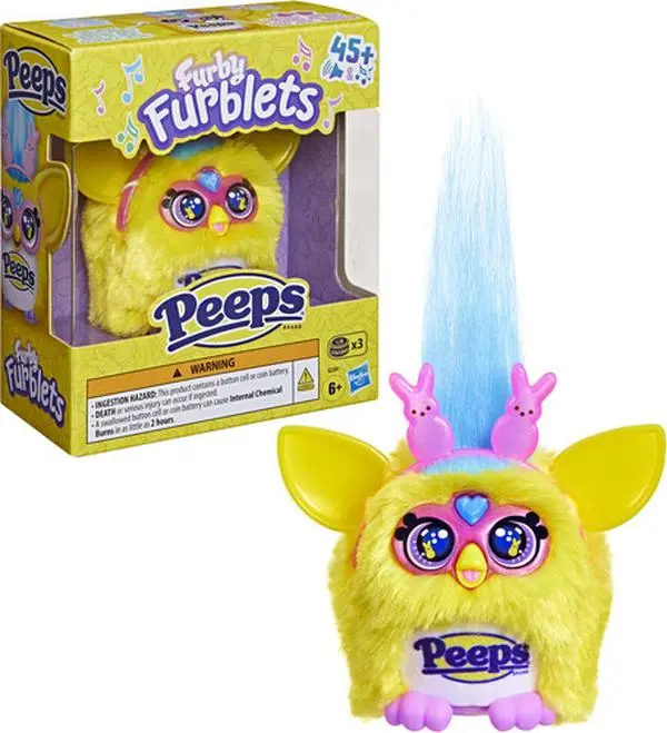 Furby Furblets Peeps Mini Electronic Plush Collectible - 3 Inches (7.6 cm), 3 Button Cell A76/LR44, 45 Fun Sound Effects, Marshmallow Candy-Themed Collectible Figurine