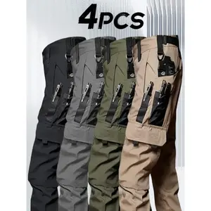 4-piece men's stretch tactical pants, men's durable work pants, lightweight hiking work pants, outdoor clothing, suitable for outdoor sports, camping and construction personnel, summer gifts