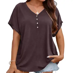 Chulianyouhuo 2026 Plus Size Basic Tops for Women Summer V Neck Shortsleeve  Shirts Button Casual Loose Fit Blouse Womenswear Minimalist Batwing DealsForYouDays