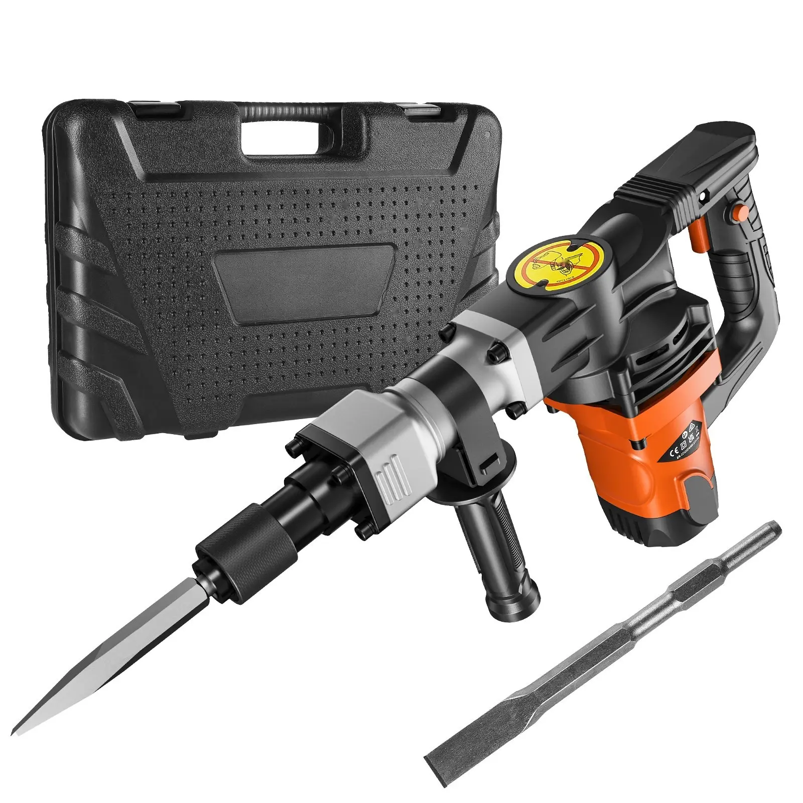 Demolition Jack Hammer Concrete Breaker 1400W Electric Hammer With 2 Chisels For Concrete Masonry Pavement Breaking, Heavy Duty Construction Tool, Durable Rotary Hammer For Demolition And Chisel Bit Replacement, Ergonomic Design