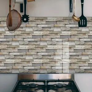 14pcs 3D Wall Tile Sticker, Imitation Brick Pattern, Self-Adhesive, Waterproof, Easy to Stick & Peel, for Kitchen, Living Room, Bathroom