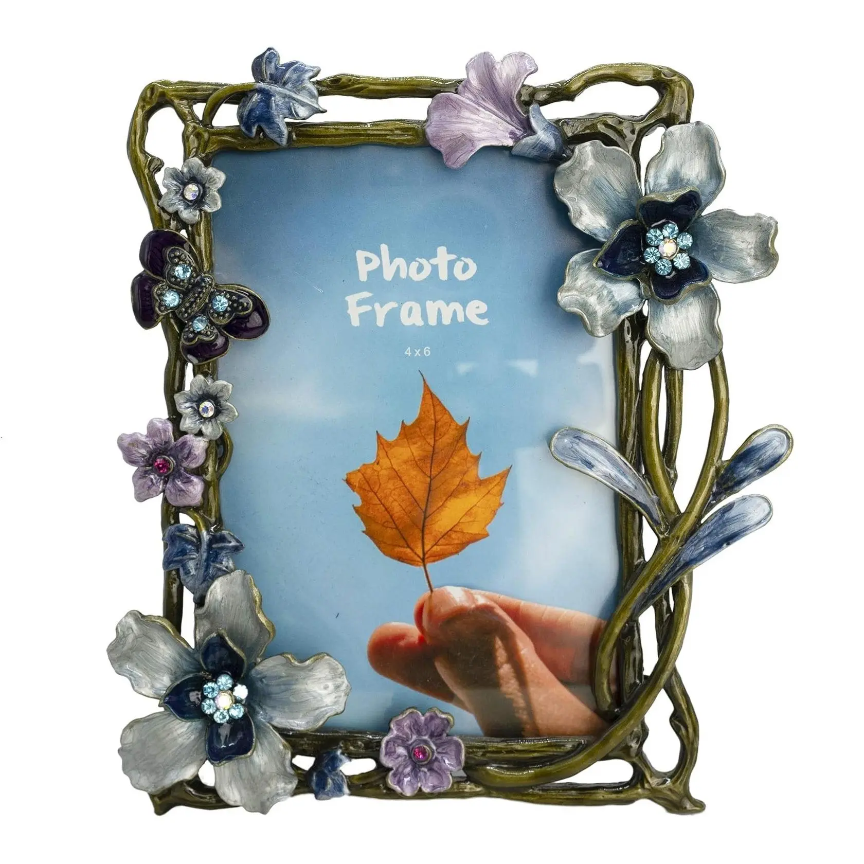 Vintage Flower Design Photo Frame, 1 Count Floral Decor Picture Sturdy Durable Metal Frame, Desktop Decor Photo Decorations for Home Dormitory Office School Picture Frames