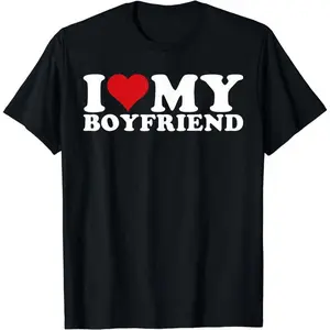 I Love My Boyfriend Heart Print Casual T-Shirt For Couples Clothes Suits Fashion Graphic Tees