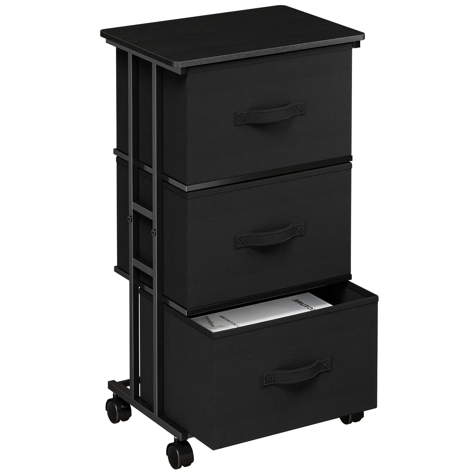 Sweetcrispy 3-Drawer Fabric Dresser with Locking Wheels - Sturdy Steel Frame Storage Cabinet, Durable, Dresser Organization, Modern Bedroom Use, Easy Setup, Assembly Required, Clothing Storage