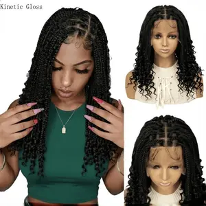 16 Inch Full Lace Hand-Crocheted Braided Wig | Bohemian Style, Simulated Scalp, Natural Box Braids, Perfect for Everyday Wear Synthetic Material Wigs