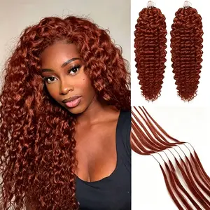 Bling Hair 33# Reddish Brown Burmese Curly Crochet Braid Extensions Kinky Curly Deep Wave Pre-Separated Feather Human Hair Reusable Fluffy Voluminous Hair For Black Women