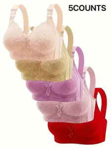Women's Thin Bra Set with Adjustable Straps and Lace Trim, Comfortable Breathable No Underwire Elegant Chic Fit Bras, Various Colors, Essential Everyday Lingerie Elegance Underwear