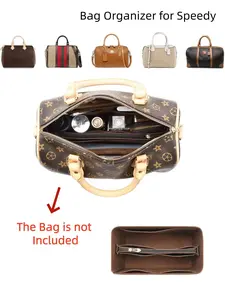 2026 New Felt Handbag Organizer Insert for Speedy25-35, Makeup Travel Tote Inner Bag with 9 Pockets, Secure Zipper Compartments, Felt Purse Inserts, Travel Storage Pouch, for Luxury Handbag & Tote Bag