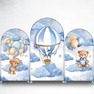 15-day Delivery Blue and Beige Balloons Teddy Bear Arch Backdrop Cover for Baby Shower