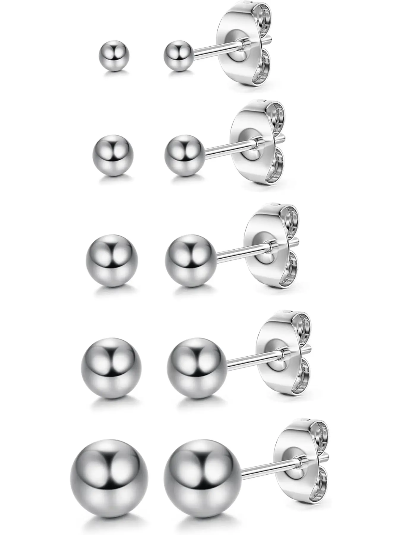 5 Pairs G23 Titanium Earrings Stud Earrings Set, Tiny Ball/CZ Cartilage Stud Earrings for Women Men Sensitive Ears, 3/4/5/6/8 mm Hypoallergenic Titanium Stud Earrings, 20G, High Quality Earrings Piercing Jewelry