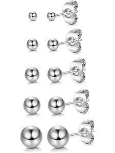 5 Pairs G23 Titanium Earrings Stud Earrings Set, Tiny Ball/CZ Cartilage Stud Earrings for Women Men Sensitive Ears, 3/4/5/6/8 mm Hypoallergenic Titanium Stud Earrings, 20G High Quality Earrings