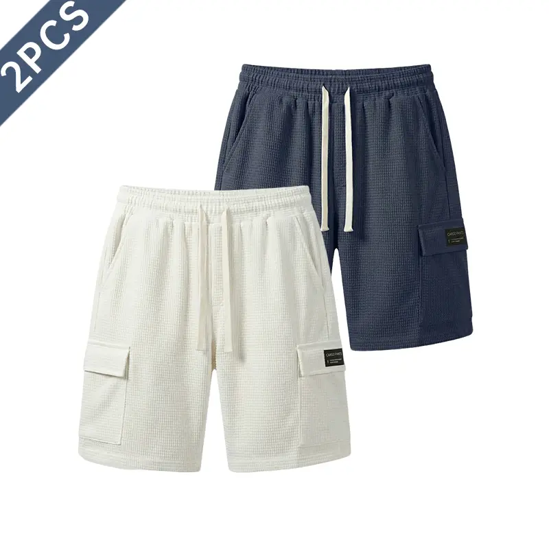 2-pack men’s athletic casual shorts, mid-length shorts for summer with a waffle texture, elastic waistband and drawstring; comfortable and breathable—ideal for the beach, outdoor hiking, everyday wear, and commuting. 2-pack men’s athletic casual shorts, mid-length shorts for summer with a waffle texture, elastic waistband and drawstring; comfortable and breathable—ideal for the beach, outdoor hiking, everyday wear, and commuting.