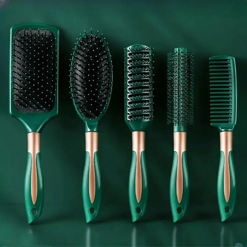 Hairdressing Comb Set, 5 Counts/set Air Cushion Comb & Round Curling Hair Brush & Detangling Hair Comb, Anti Static Hair Comb for Women & Men, Heatless, Hair Care Comb, Hair Styling Combs, Hair Tools