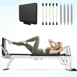 Foldable Pilates Reformer Machine with Jump Board | Dual Resistance Spring & Cord System, 400lbs Capacity Home Gym Equipment for Full Body Workout, Fitness Equipment for All Levels Adjustable Elastic Band Exercise Mat Exercise Ball