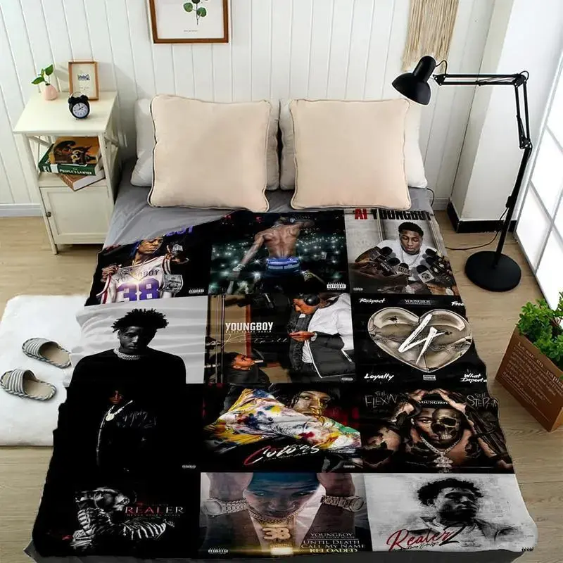 Young-Boi Album Cover Flannel Blanket, Hip Hop Music Portrait Graphic Throw for Bedroom Studio, Dorm and Fan Lounge Decor, Bed Cover for Movie Nights and Quiet Evenings, Birthday Holiday Gift for Rap Fans and Album Art Collectors