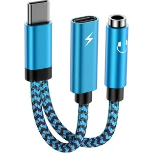 USB C  Headphone and Charger Adapter, 2 in 1 USB Type C to 3.5mm Aux Audio Jack with 60W   Dongle  Cord for Galaxy A17/A16/A15/S26/S25/S24/Ultra/A54/A14/5G  17/16 Pro Max