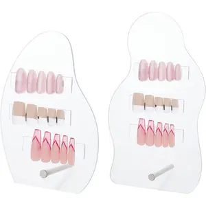 2 Sets Nail Art Display Board, 50pcs False Nail Tips Sample Display Acrylic Nail Practice Board Fingernail Display Polish Stands Showing Holder for Nail Art Design Display Manicure Tool