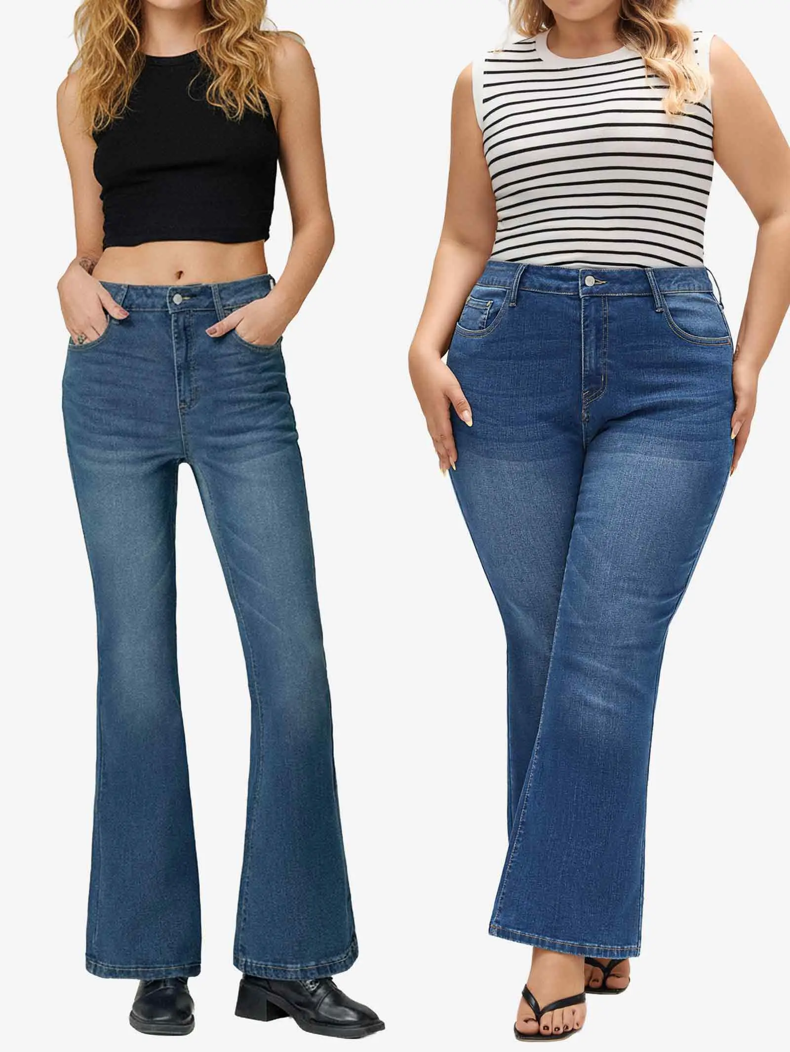 EMMIOL【Buy 4 save 50】High Stretch Flare Jeans for Women Trendy, Mid-High Waist Bootcut Bell Bottom Jeans, Stretchy Denim Y2K Pants with Real Pockets