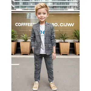 Boys' Casual Suit Set, Korean Style Plaid British Style Children's Host Piano Performance Formal Wear
