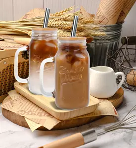 24oz Regular Mouth Mason Jars with Lid and Straw with Handle Drinking Glasses Tumbler Reusable Water Bottles for Iced Coffee Bamboo Classic