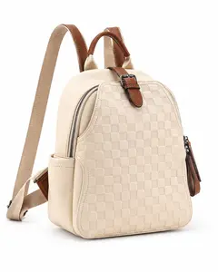 Women’s Mini Backpack Purse, Checkerboard Textured Faux Leather Small Backpack with Adjustable Straps for Travel, Daily Use & Casual Outfits