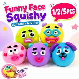 Funny Face Squishy Stress Ball, Cute Soft Squeeze Toy for Kids & Adults, Kawaii Smushers Sensory Fidget Toy, Stress Relief Desk Toy 1/2/5PCS